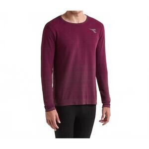 NEW DIADORA stratouno long sleeve t-shirt in maroon banner